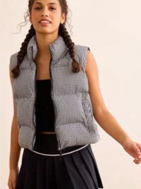 Sleeveless Gingham Quilted Puffer Vest - Black & White Altar’d State